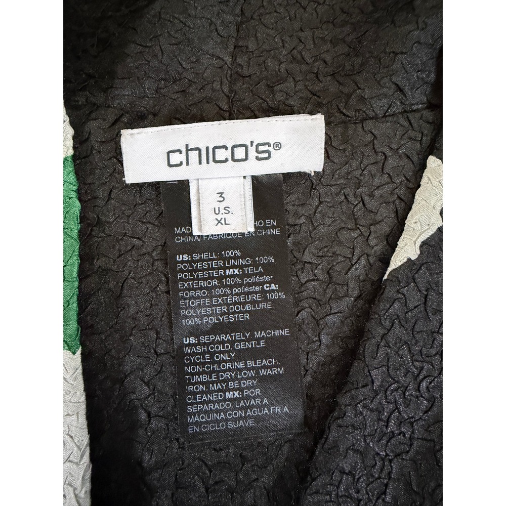 Chico's Abstract Wave Open Front Topper Jacket Green Black White Textured Size 3 - Picture 2 of 5